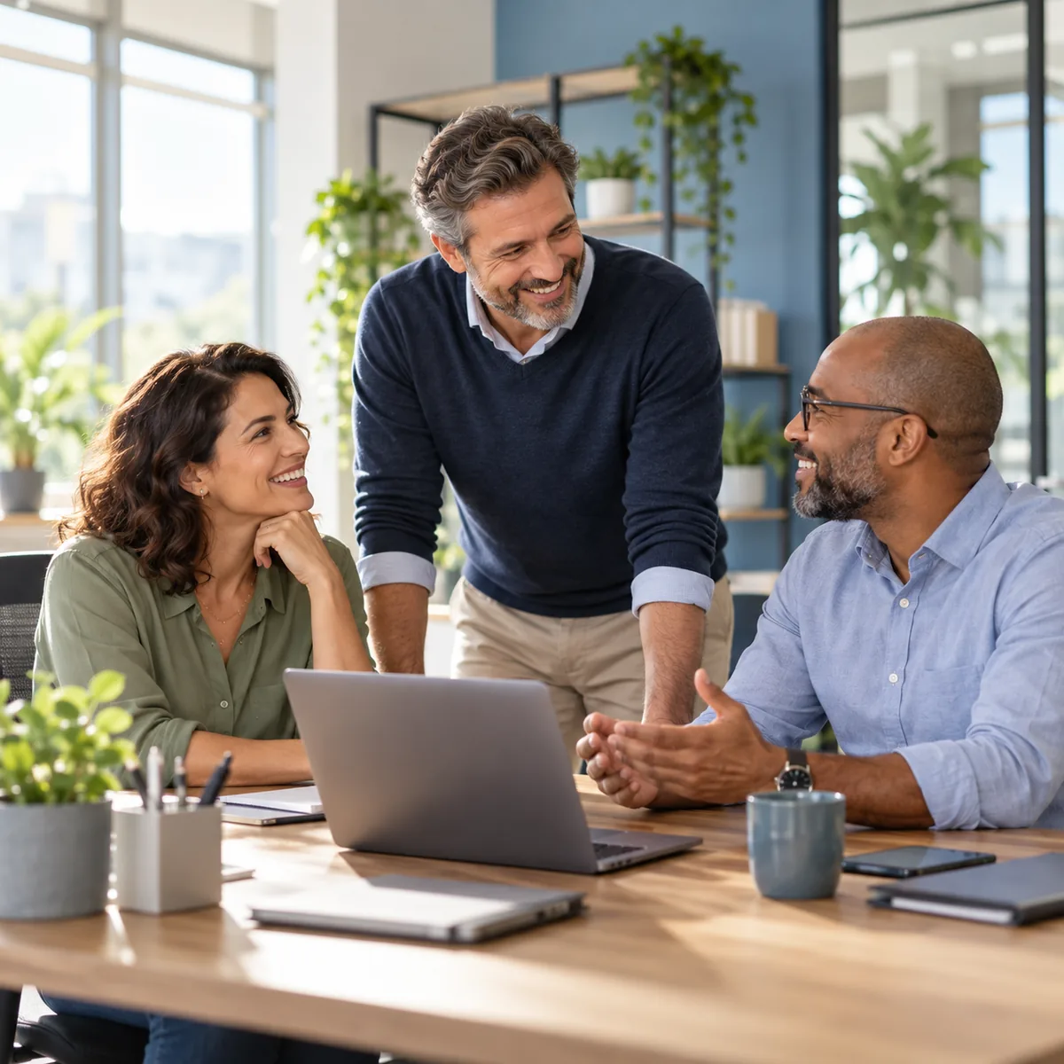 Equipe em ambiente de trabalho, representando proteção para empresas.